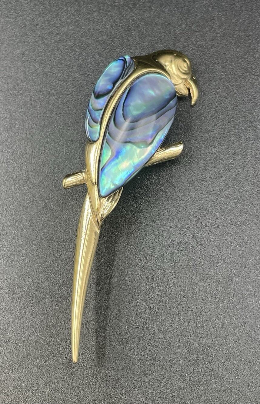 Ariki New Zealand Paua Shell Parrot Bird Brooch Pin